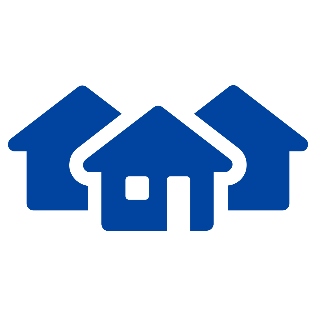 Blue icon of a group of houses.