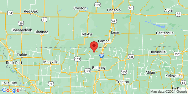 Map with marker: Located in northwest Missouri in Hatfield, MO.