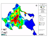 Map of groundwater nitrate levels on Shelter Island from the Shelter Island Watershed Management Plan