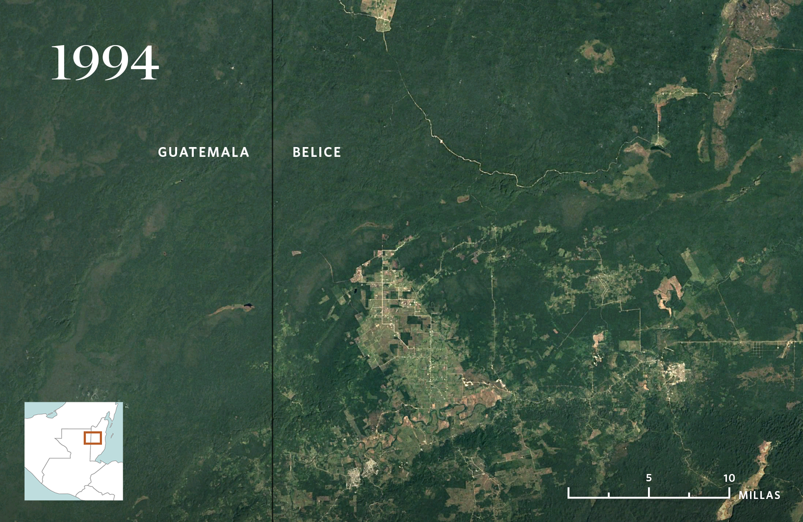 Vista aérea del área boscosa con pequeño desarrollo.