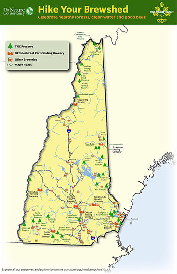 A map of NH featuring preserves and brewery locations.