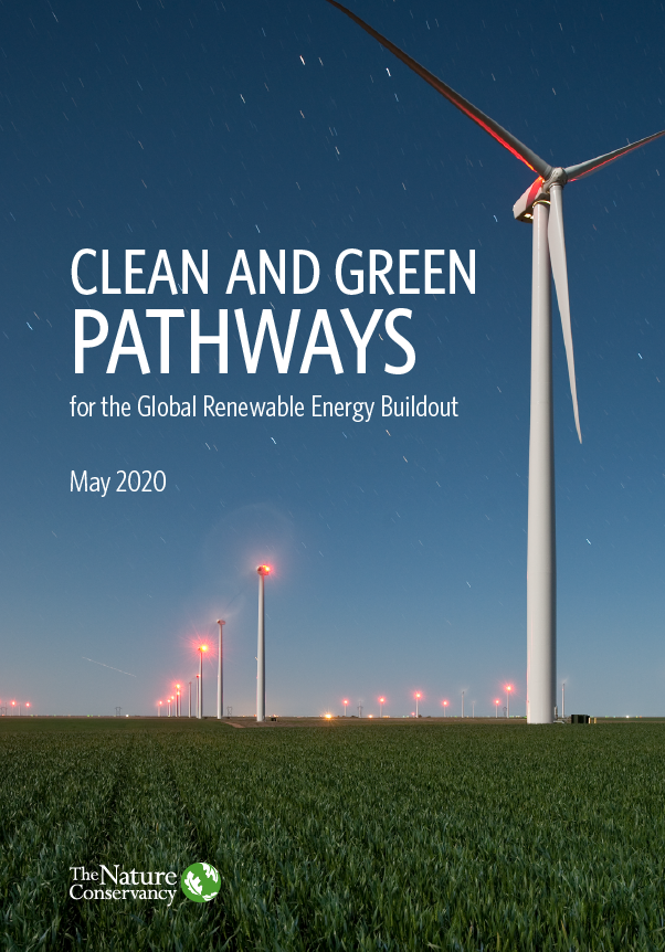 report cover shows farm landscape in early evening and wind turbines with red light at their tops..