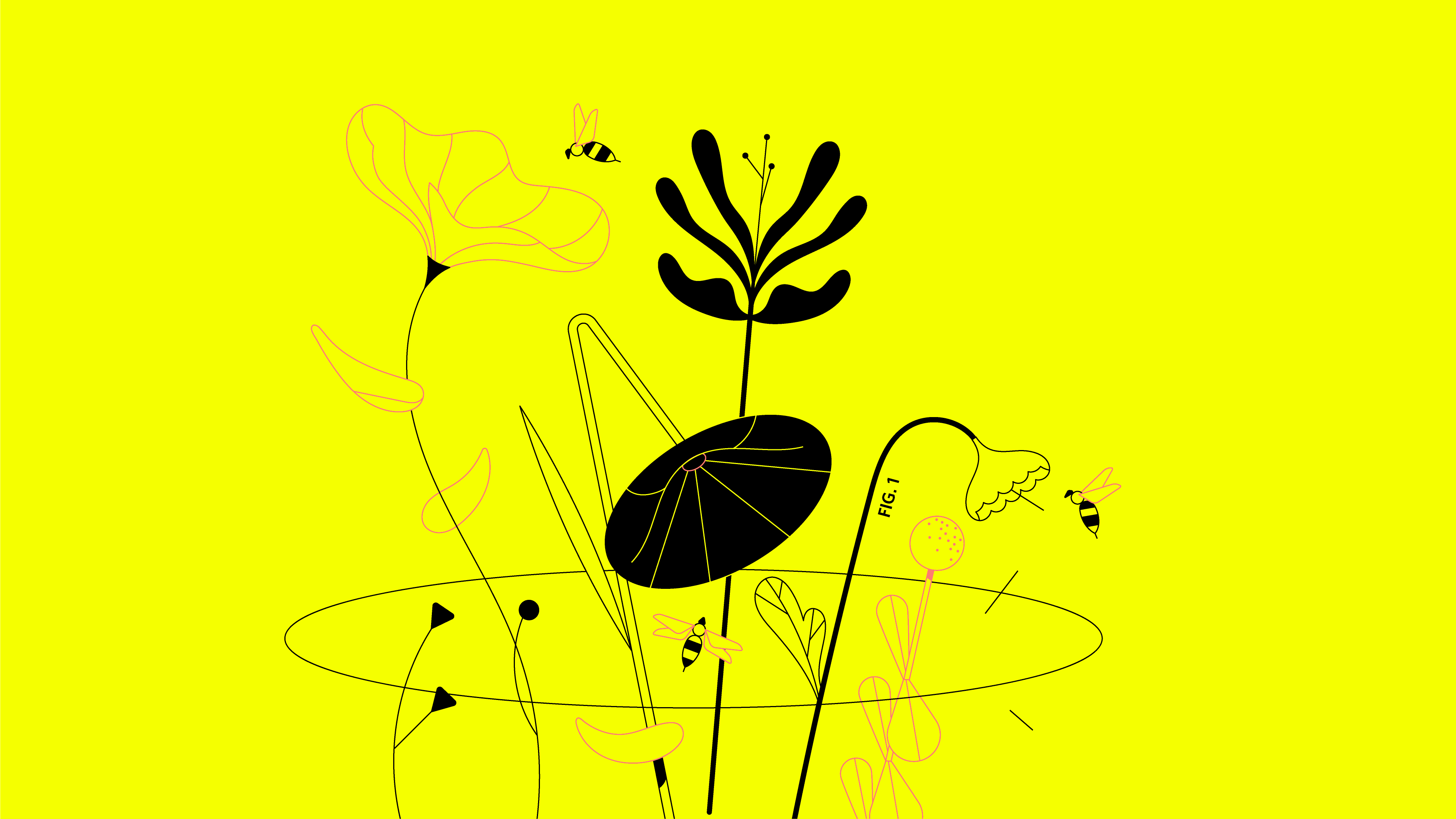 Recuadro amarillo de una animación de flores dibujadas 