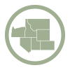 A green circle with the outlines of seven U.S. states.