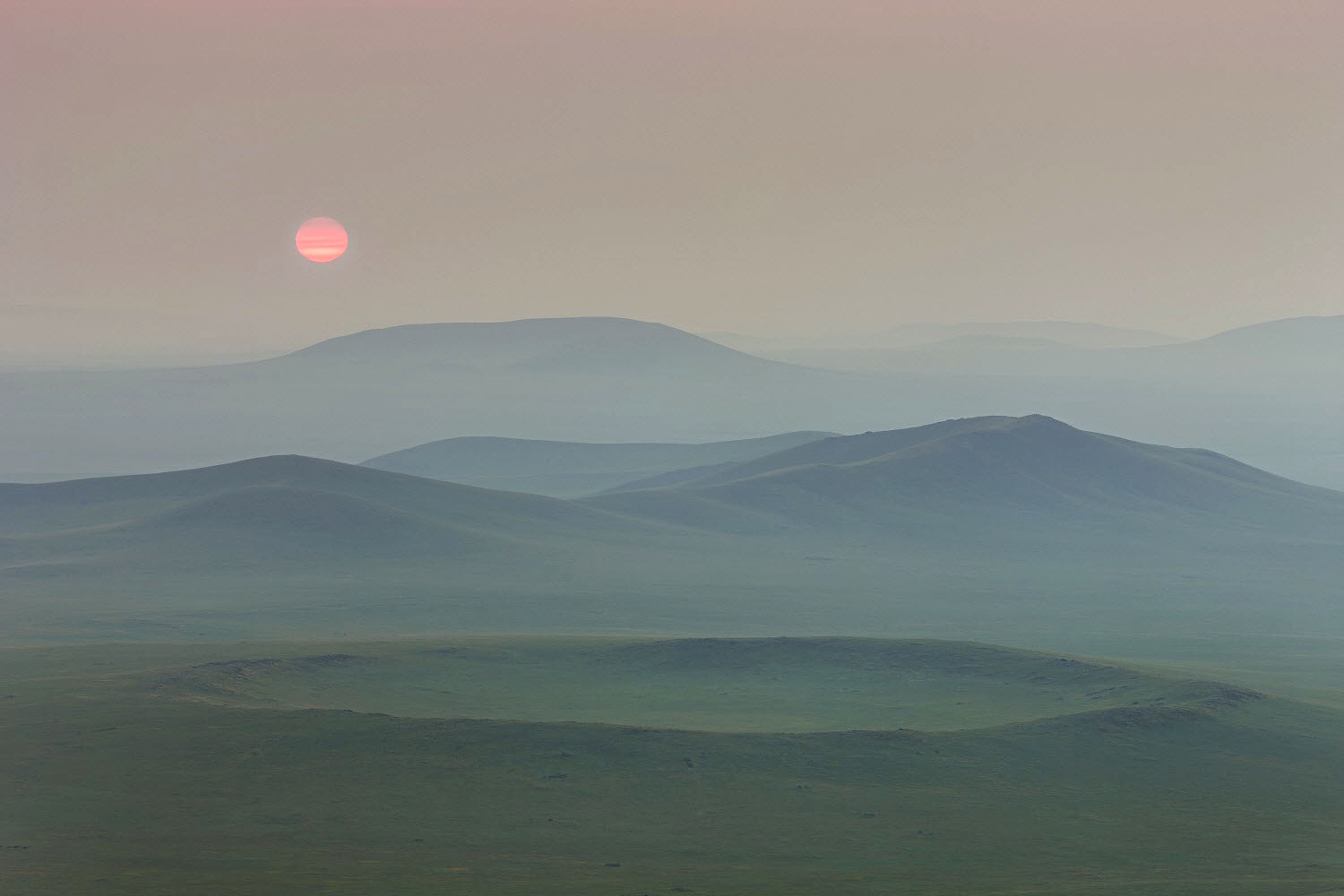 The steppe in eastern Mongolia at sunrise