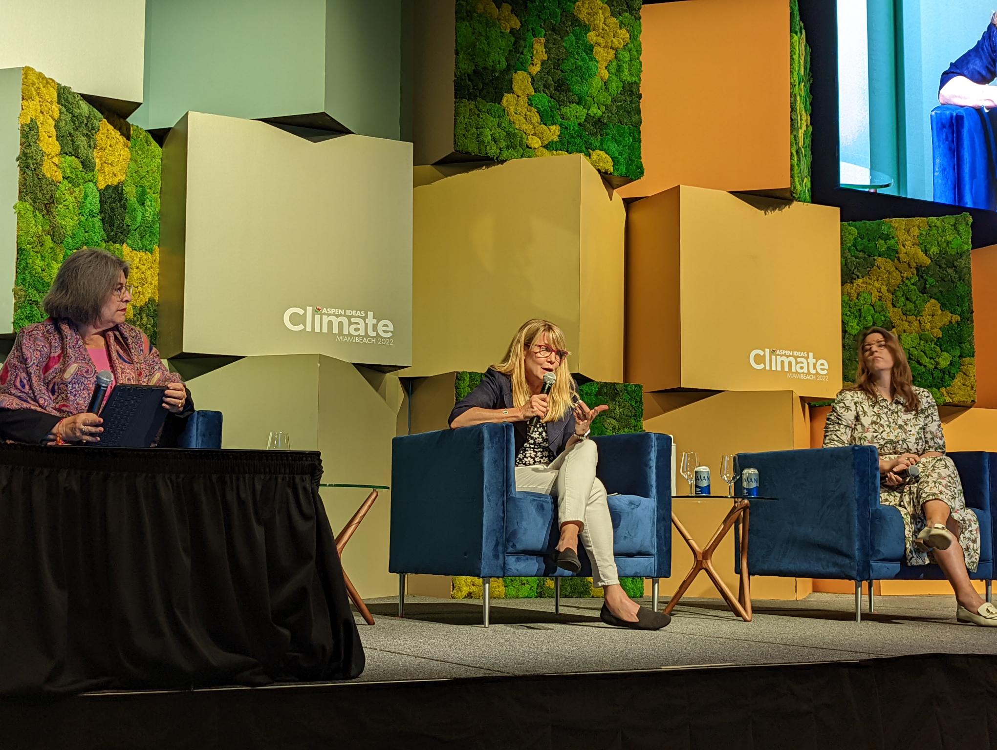 TNC CEO Jennifer Morris speaks on a panel at the Aspen Ideas climate summit in Miami Beach.