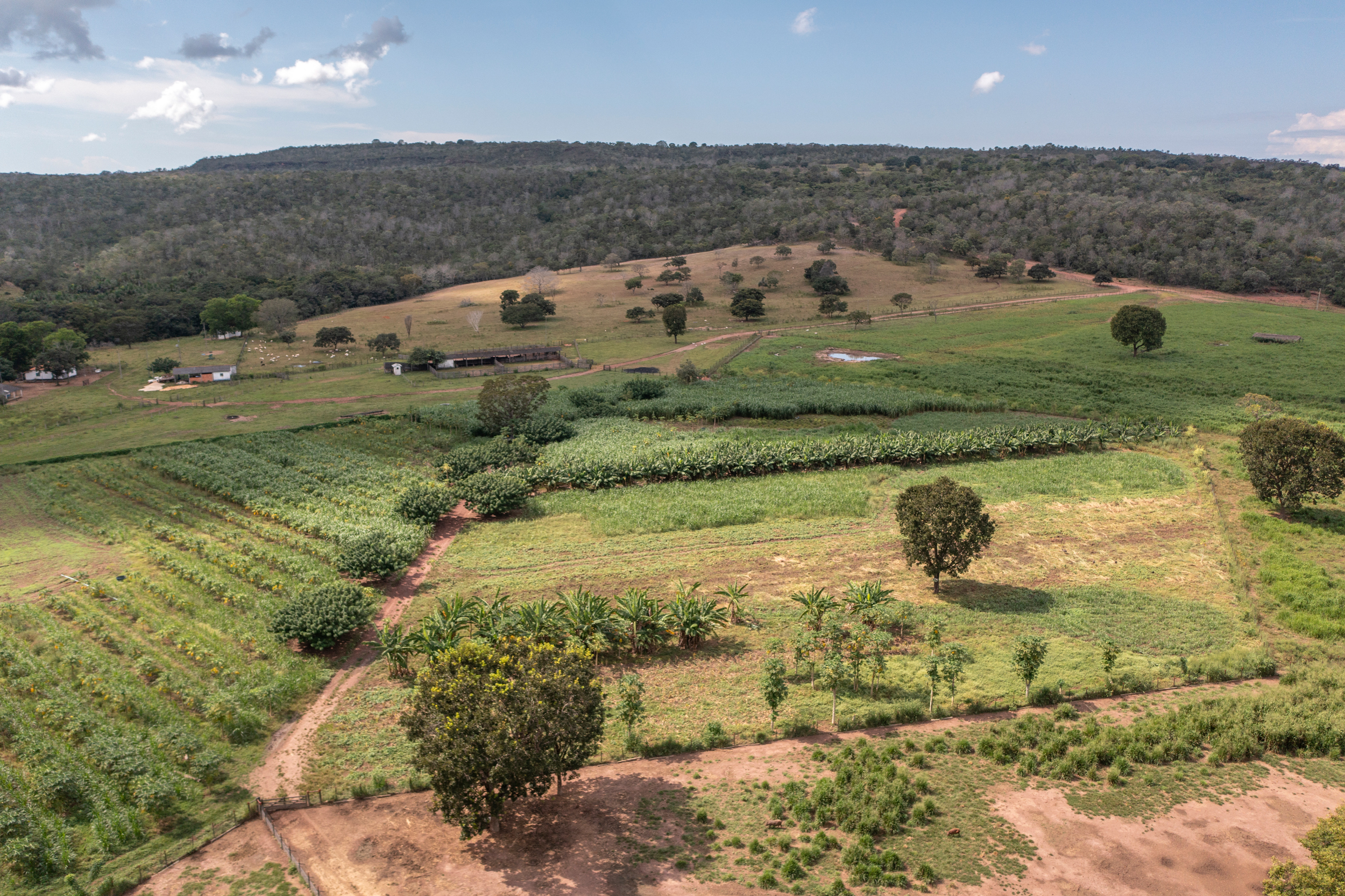 Aerial view of rural property in Mato Grosso state, Brazil.