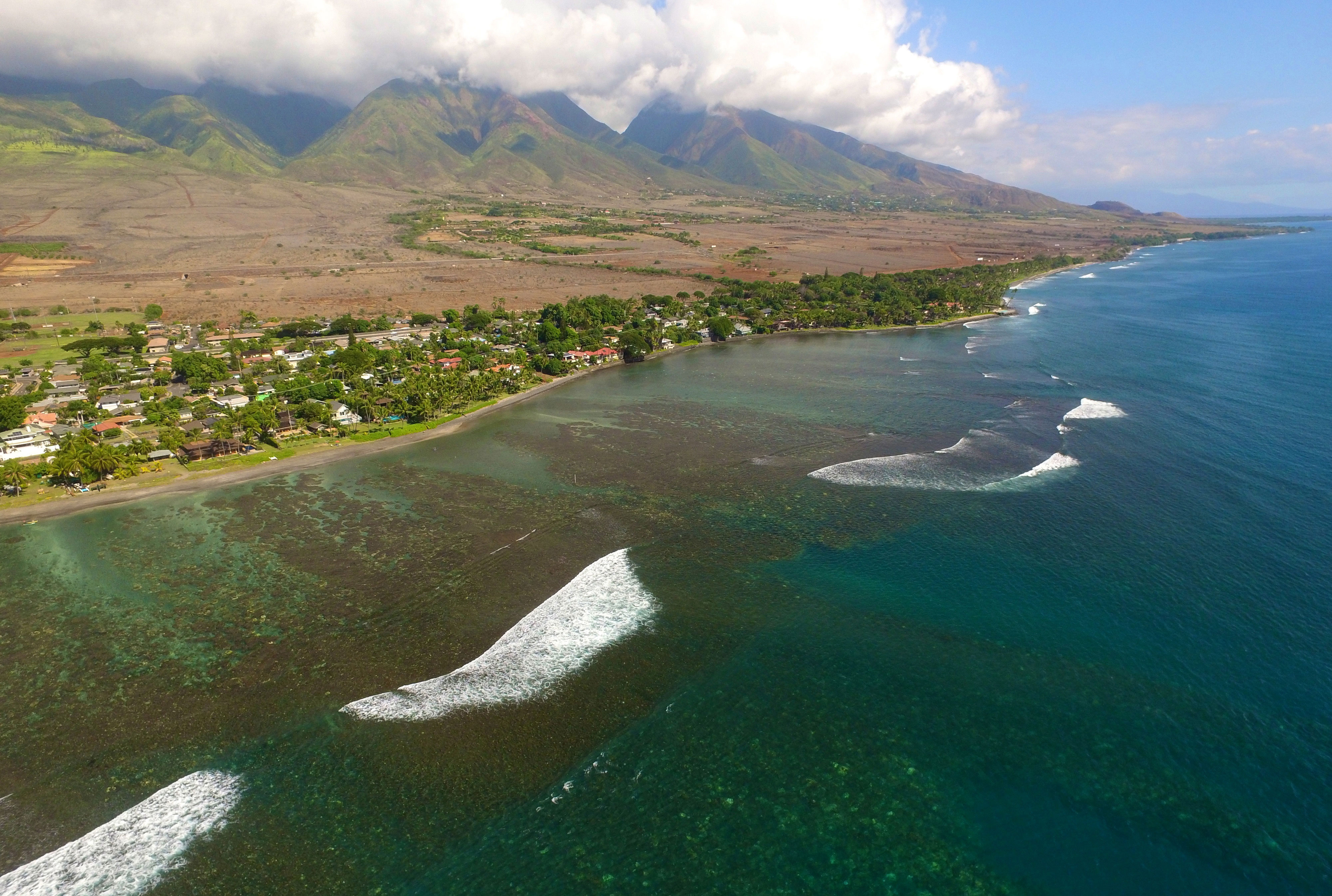 A bird’s-eye view of the reef Nā Papalimu O Pi‘ilani along West Maui’s Lāhaina coastline.