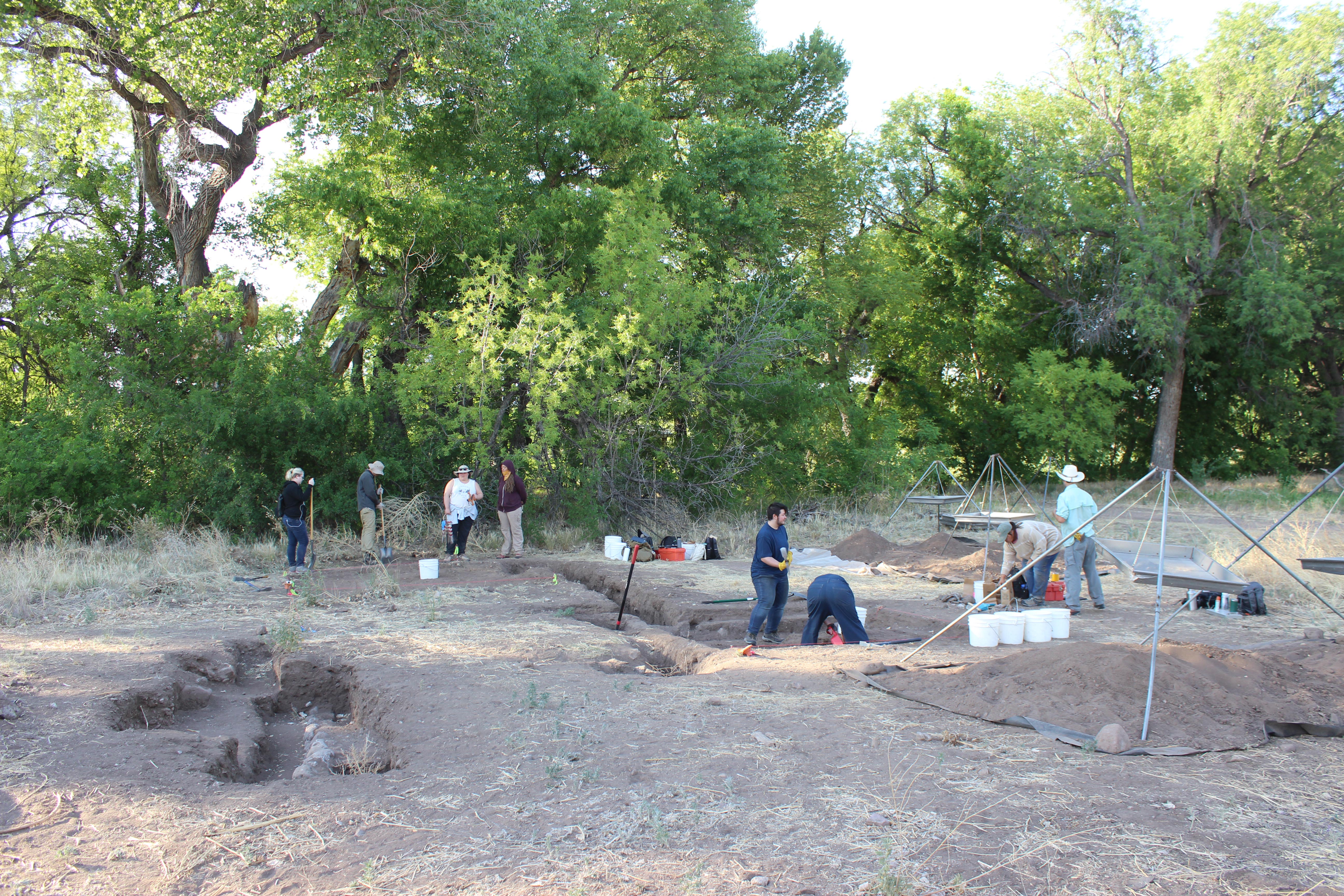 Several people on an archaelogical dig.