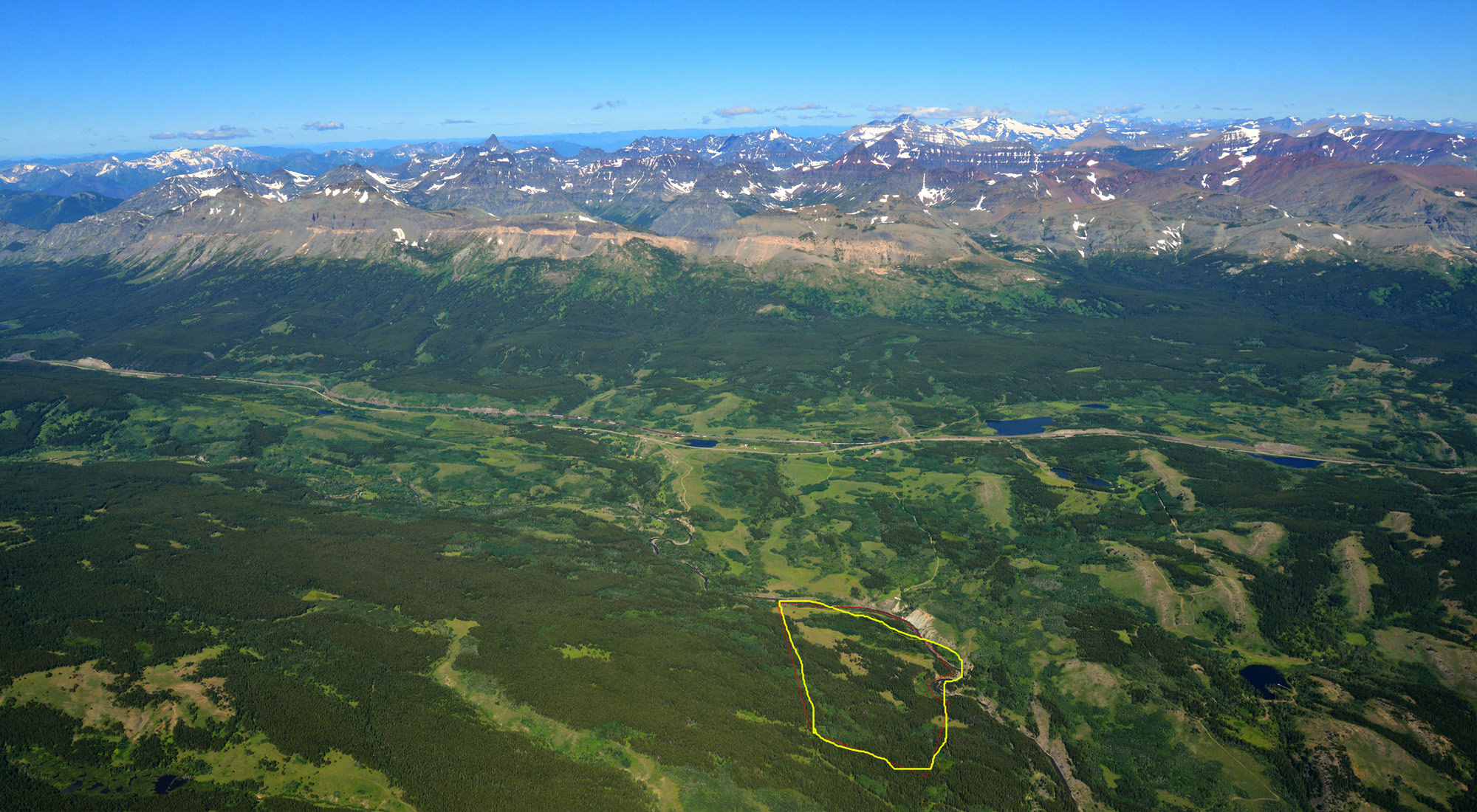 Aerial view of Gordon easement with highlighted area.
