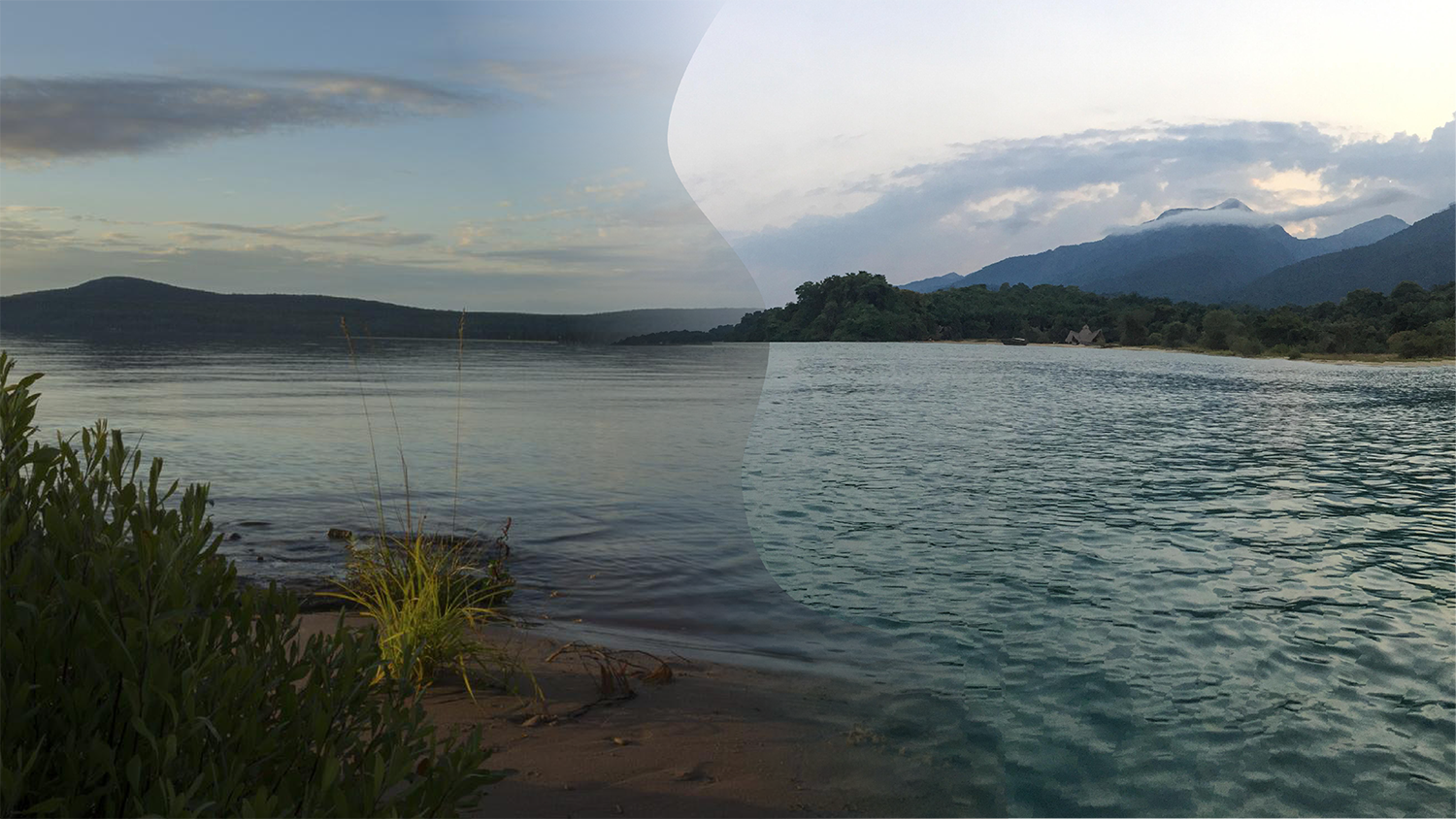 On the left is Lake Superior. The image transitions into Lake Tanganyika.