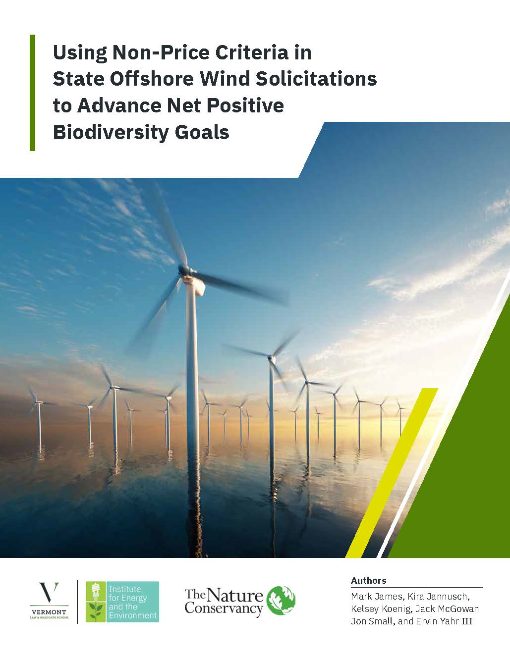 report cover with image of wind farm at sunset.