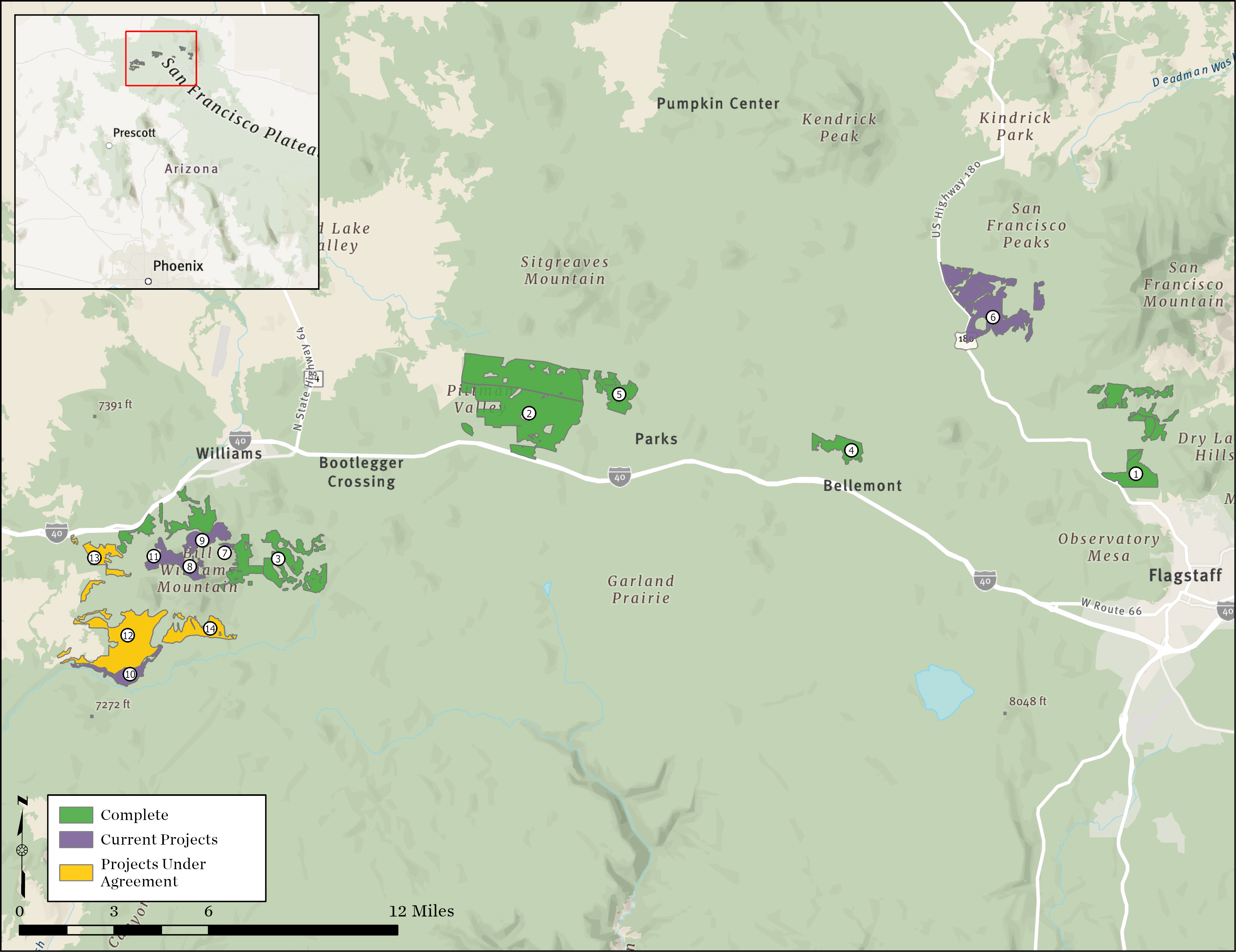 Map showing the project areas of Northern Arizona.
