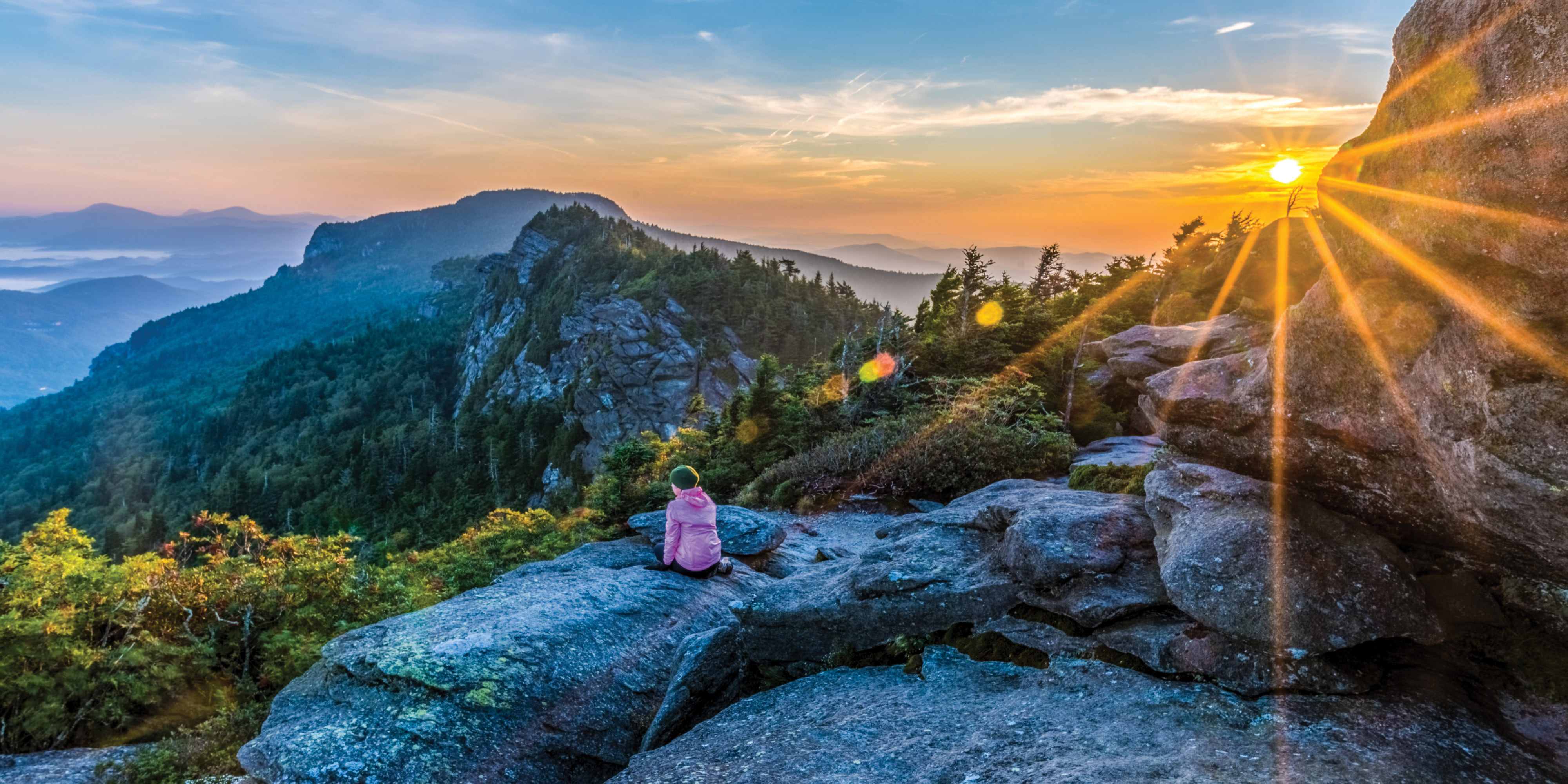 Sunrise witnessed from Attic Window, a popular scenic spot in the Blue Ridge Mountains of North Carolina