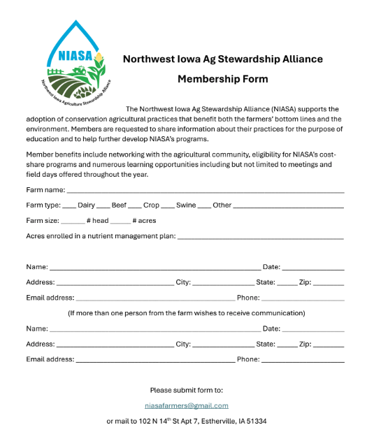 First page of NIASA membership form.