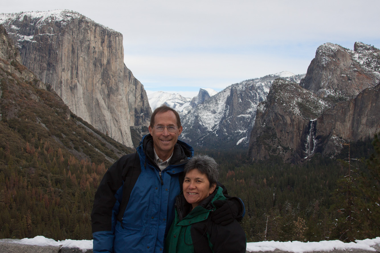 Charlene Kabcenell in front of a snow covered mountain.