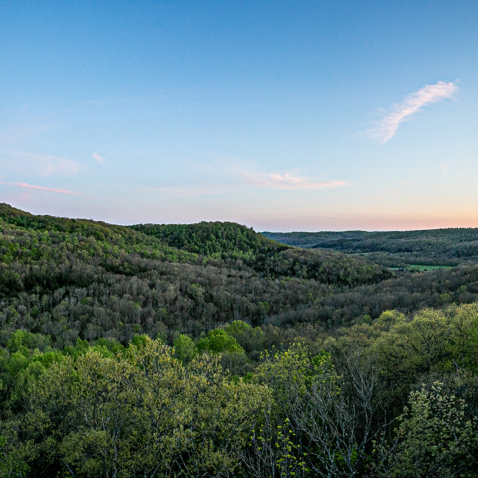 An expanse of rolling hills covered in vegetation at the Edge of Appalachia Preserve System.