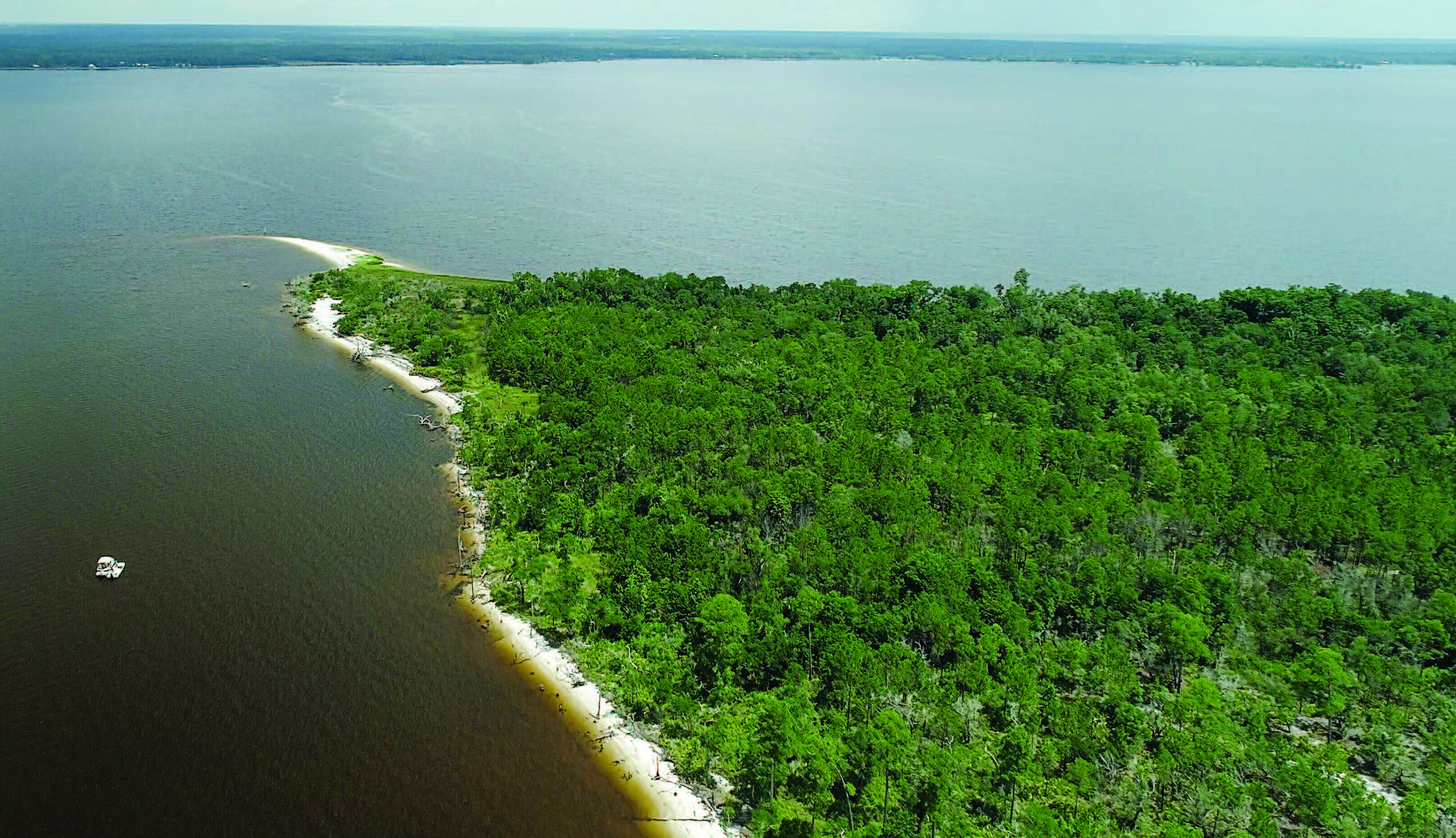 an aerial view of Escribano Point shoreline in Santa Rosa County’s East Bay.