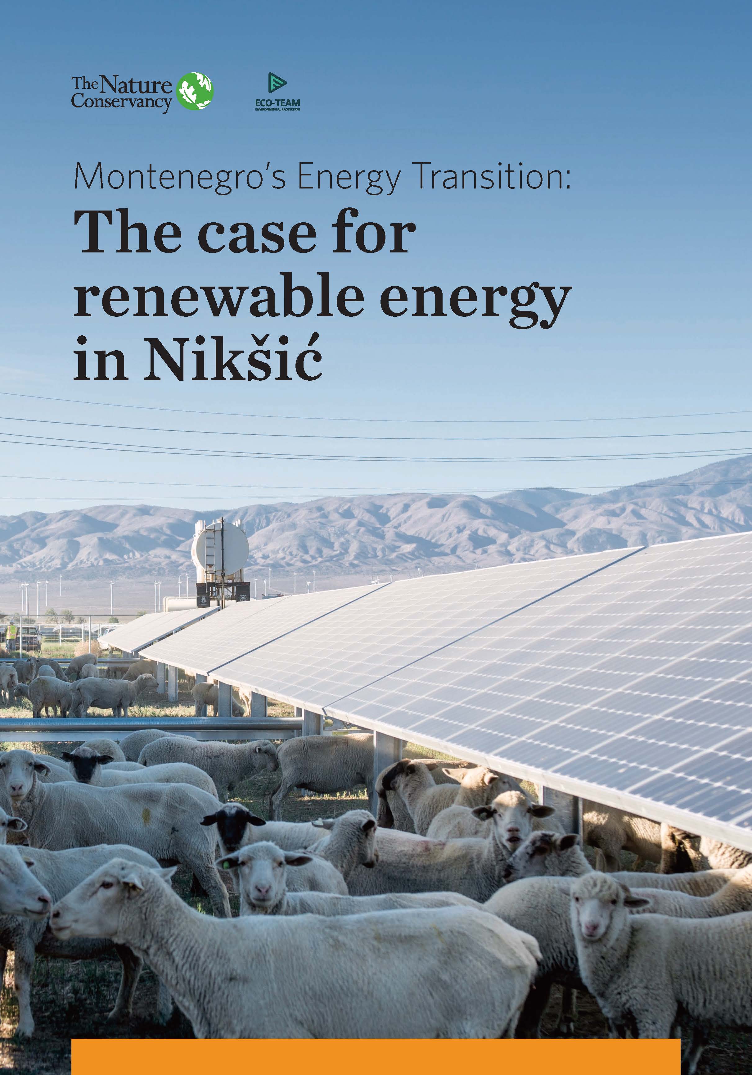 report cover with sheep in the shade of solar panels and mountains in distance.