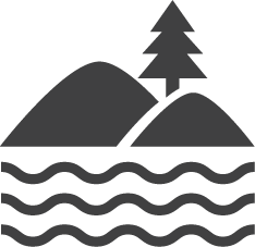 Illustrated icon of land and water.