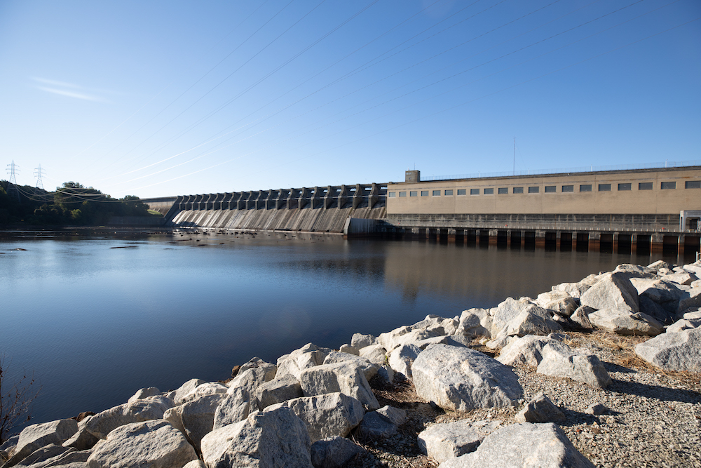 B. Everett Jordan Dam on the Cape Fear River on a clear day.