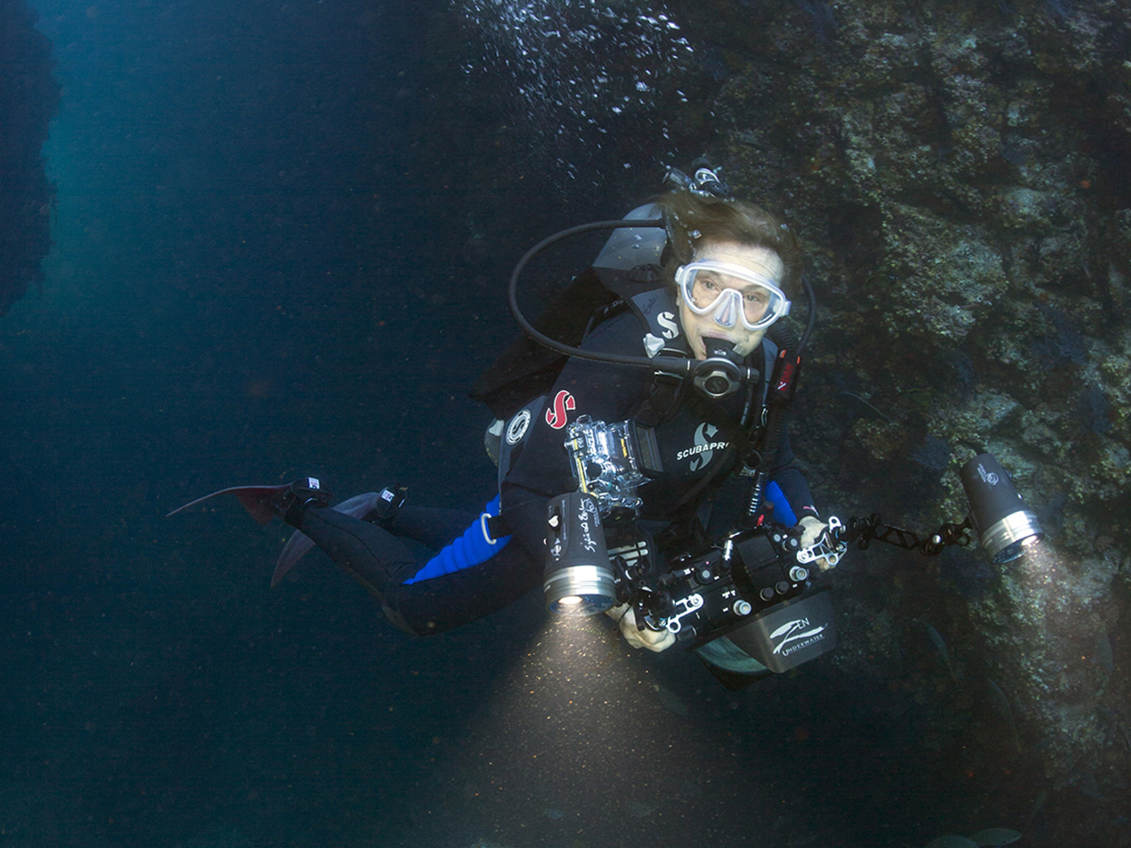 Sylvia Earle explores a sea cave. 