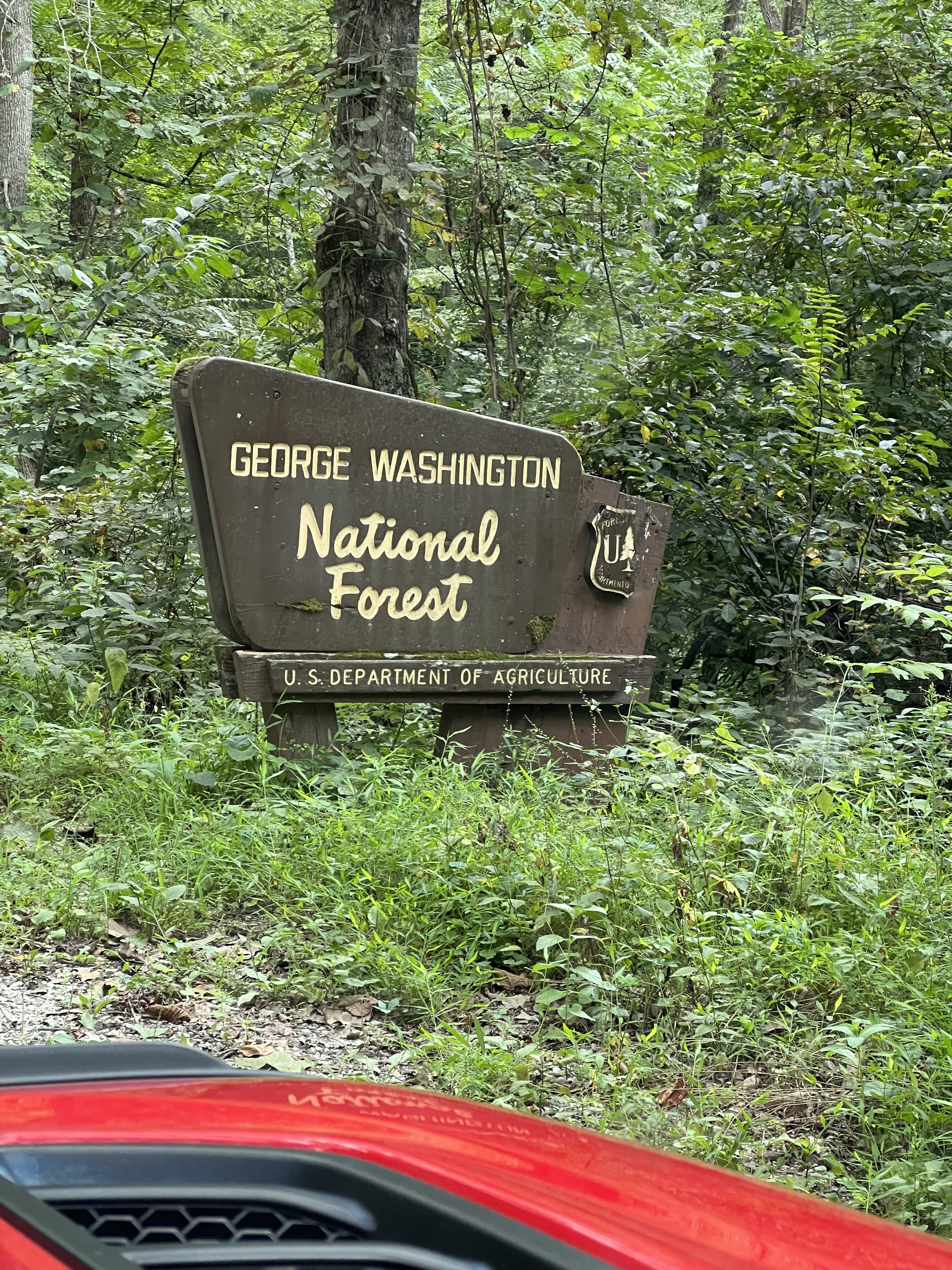 A photo of the National Park Service sign for the George Washington National Forest.