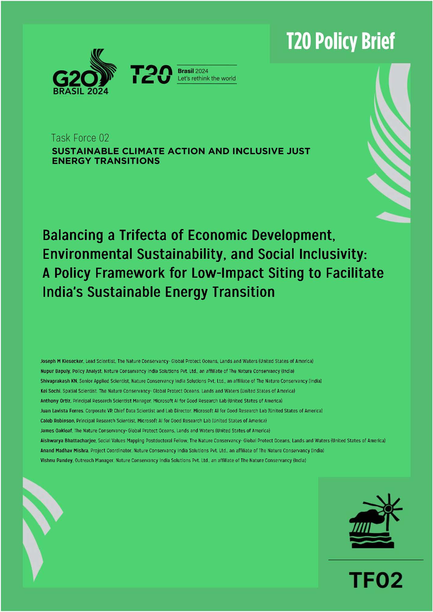 policy brief cover shows green background, text and logos.