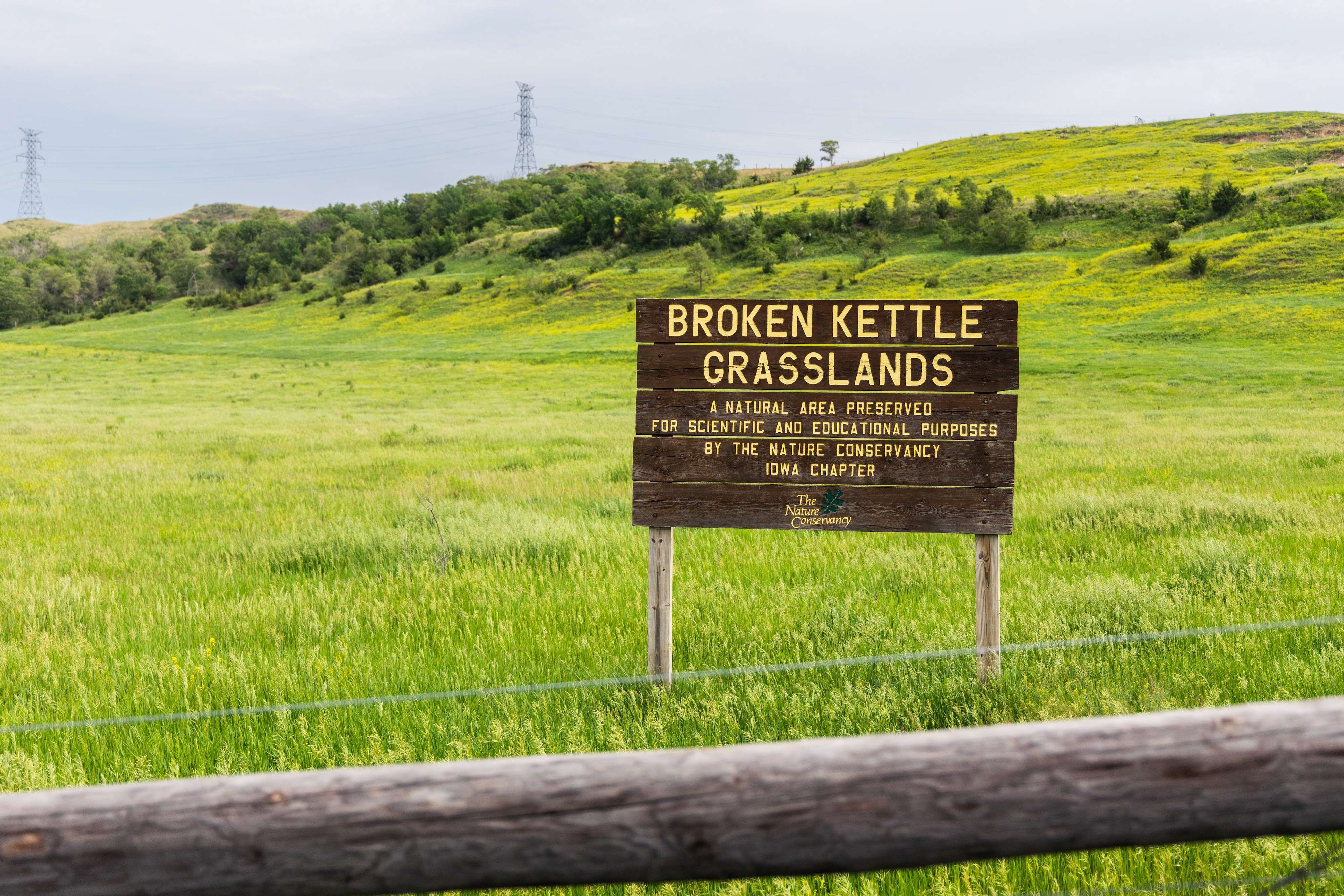 A preserve sign for Broken Kettle Grasslands.