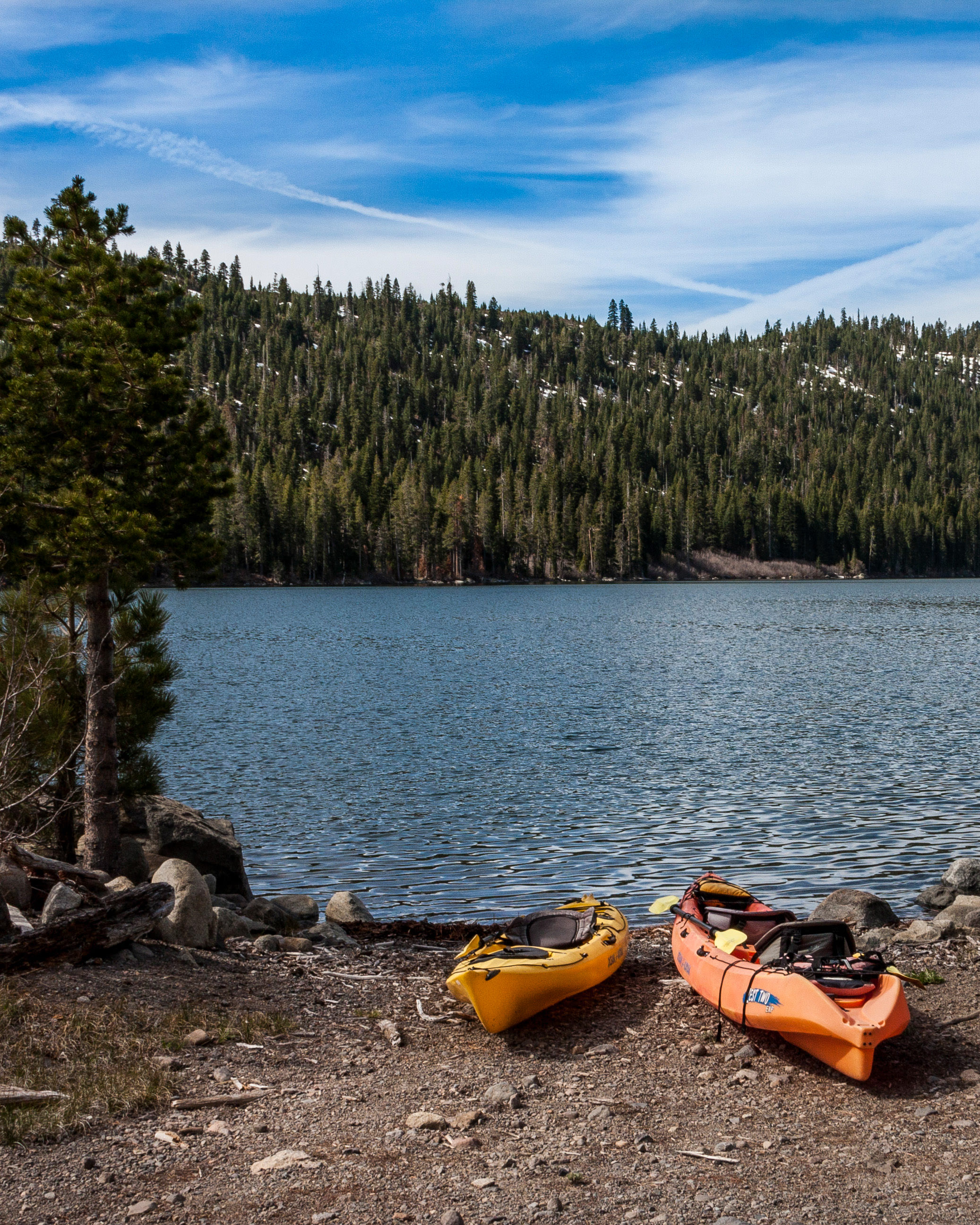 Kayaks at Independence Lake, one of the most pristine a