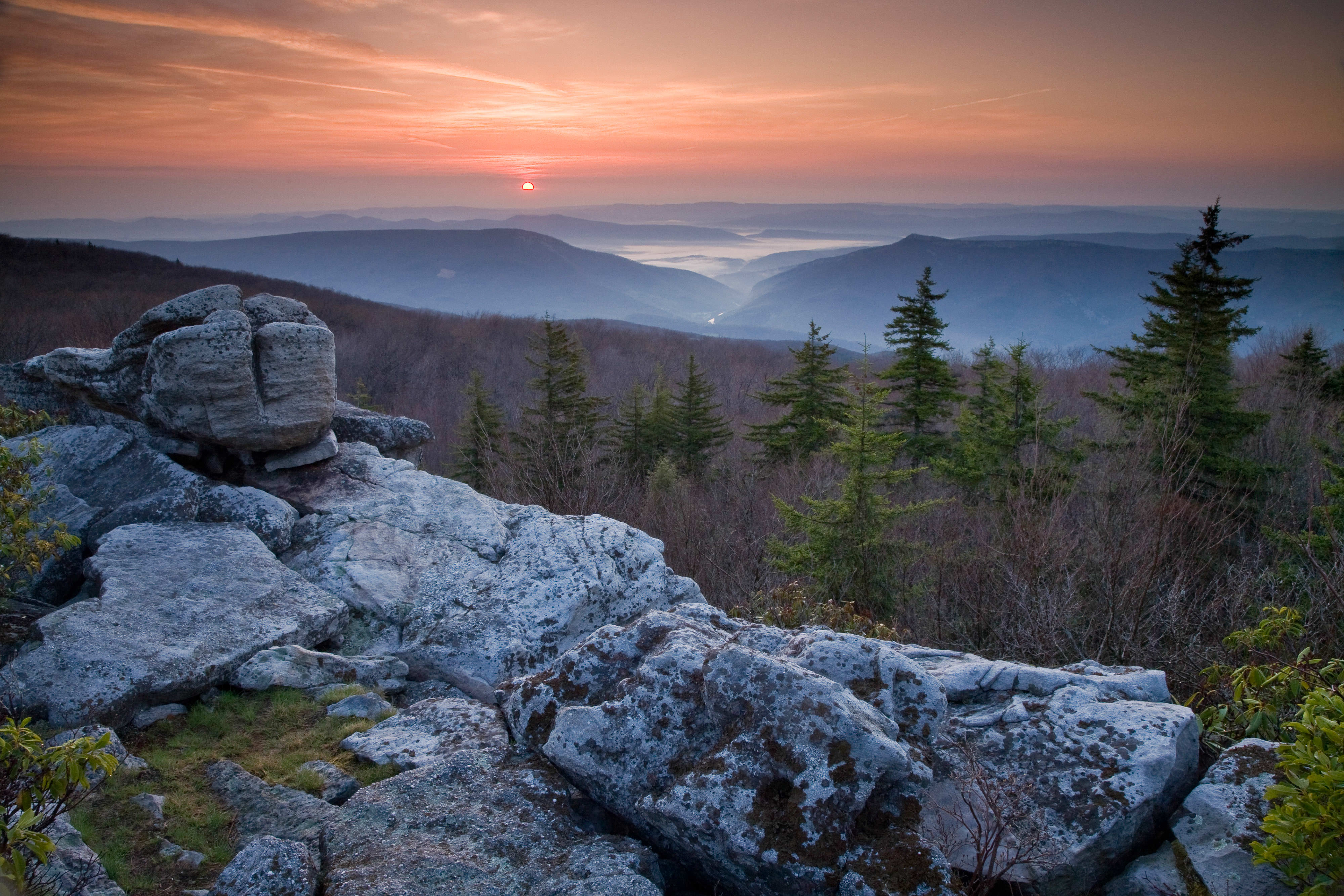 Sunrise viewed from the Dolly Sods Wilderness area in West Virginia.