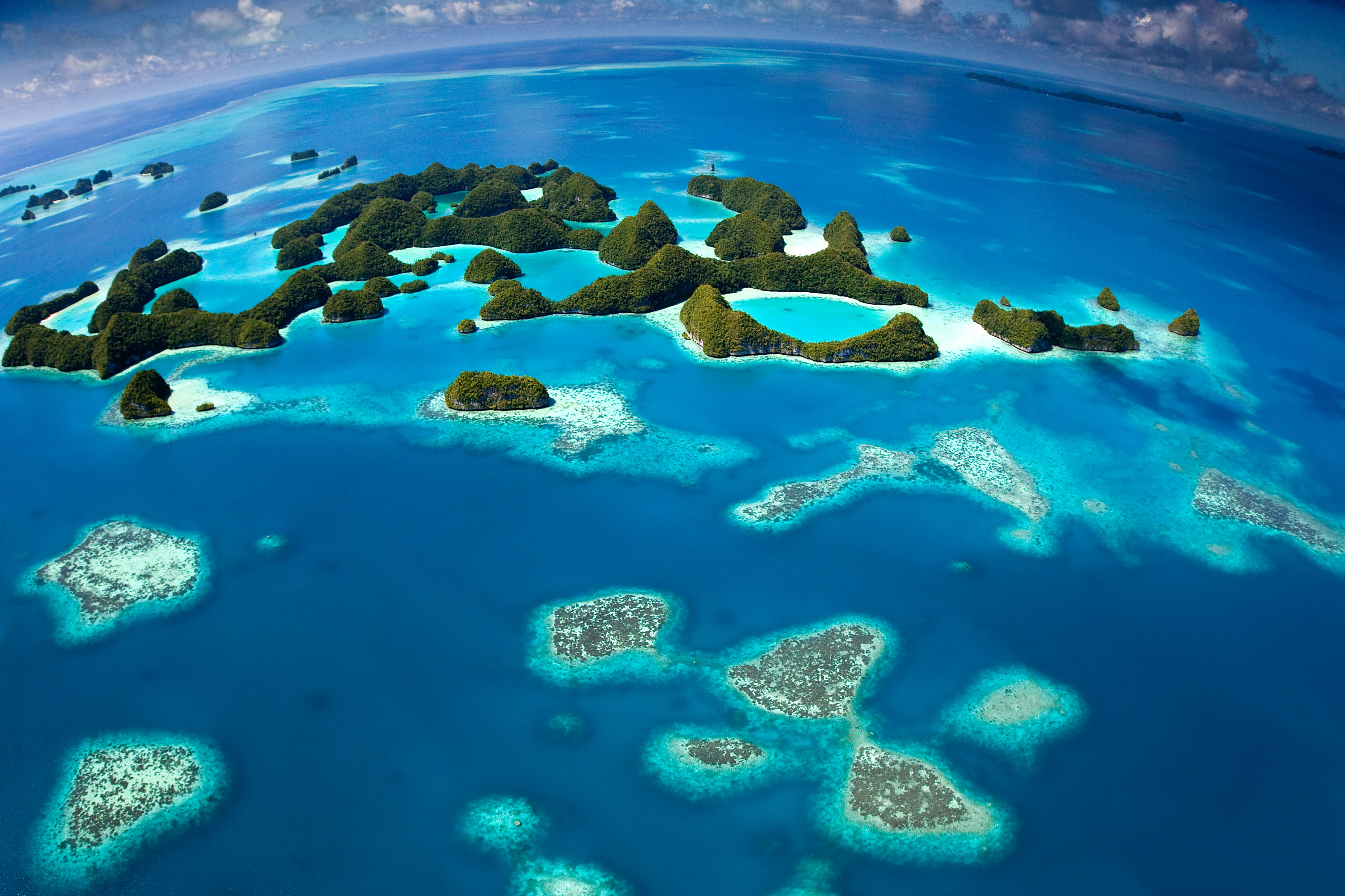 An aerial photo of the Rock Islands in Palau.