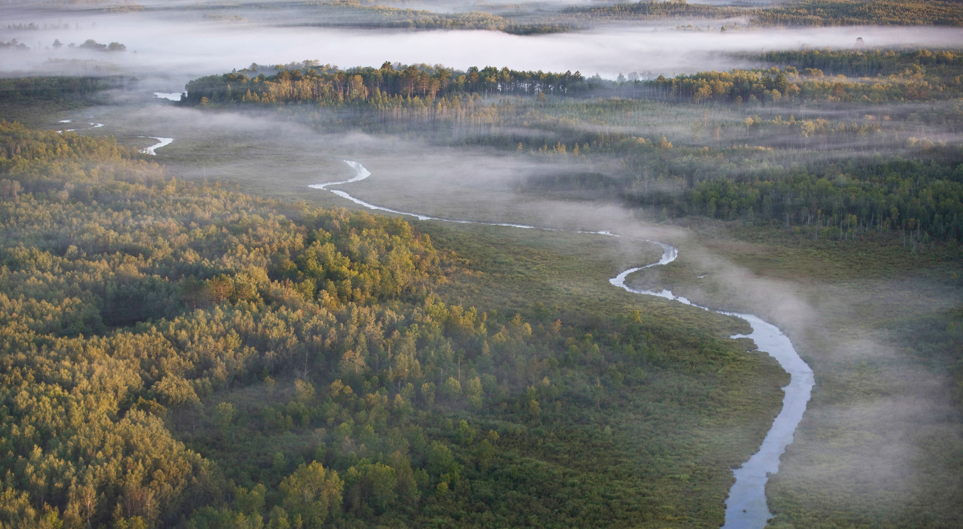 Aerial view of Split Hand Creek in the Mississippi River's headwaters area.