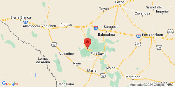 Map with marker: The Davis Mountains are one of just three sky islands in Texas and support rare plants and species that occur nowhere else in Texas.