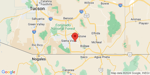 Map with marker: The San Pedro flows north from the Mexican state of Sonora to join the Gila River in Arizona.