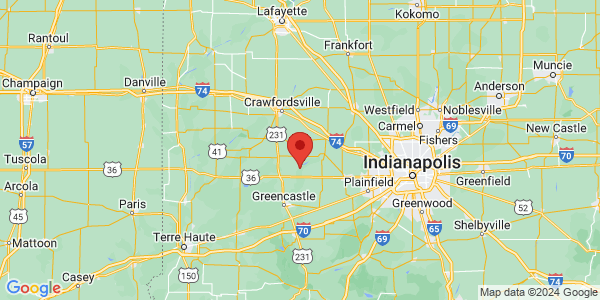 Map with marker: Big Walnut is just an hour's drive from Indianapolis.