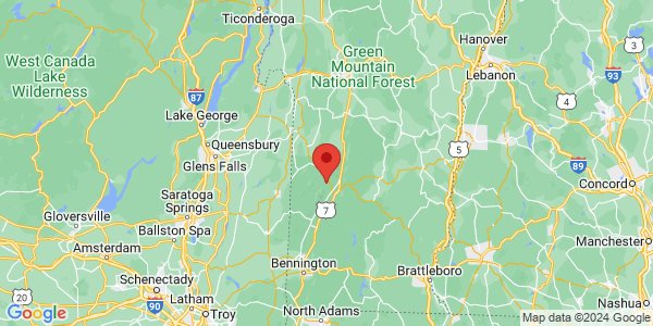 Map with marker: Hike, ski or snowshoe the unmarked logging roads on TNC property or access marked trails on Equinox Preservation Trust land.